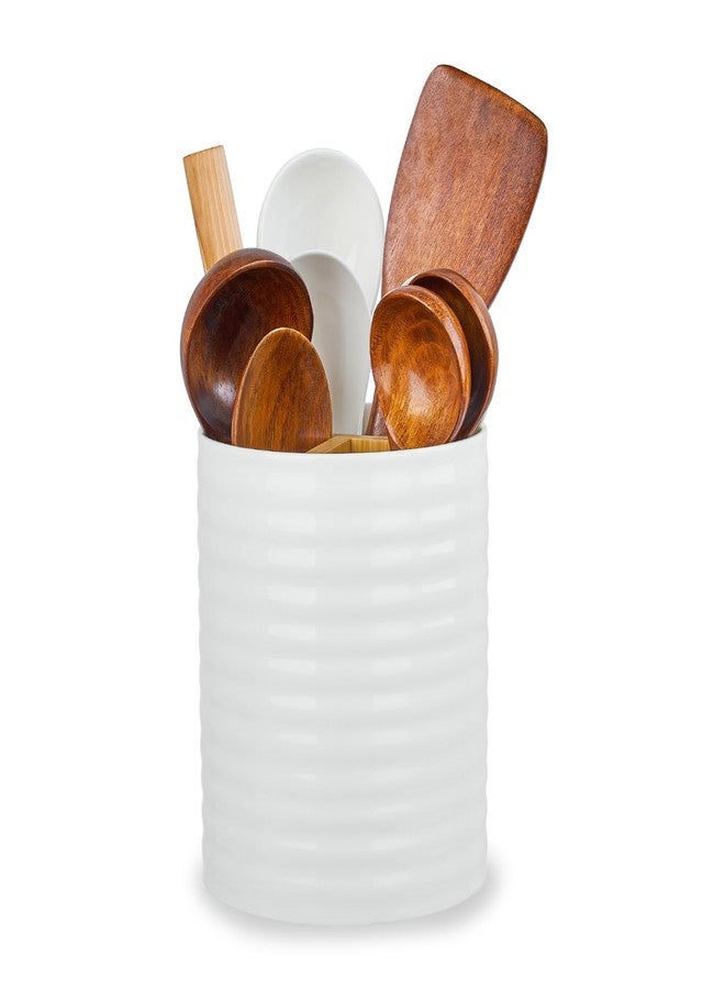 Meichu Utensil Holder, White Ceramic Utensil Holder for Countertop, 7.2" Large Cooking Utensil Crock for kitchen counter with Divider Board, Morden Countertop Organizer for Spatula, Kitchen Decor - Image 2